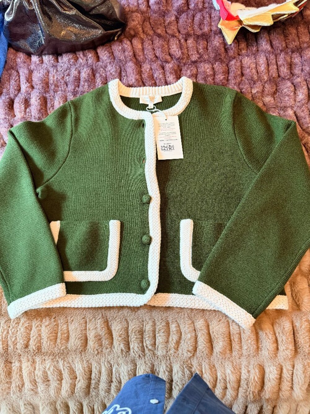 Sezane Auguste Jacket Perfect Green/ Ecru - Size XL